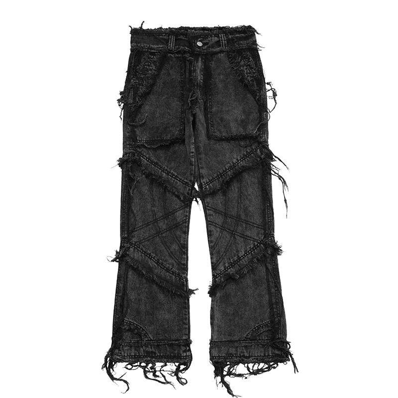 Aolamegs Džinsi Vīriešu Multi-Kabatas Pušķis Problemātisko Ripped Mazgā Džinsa Bikses Vintage High Street Hipster Džinsi Modes Streetwear