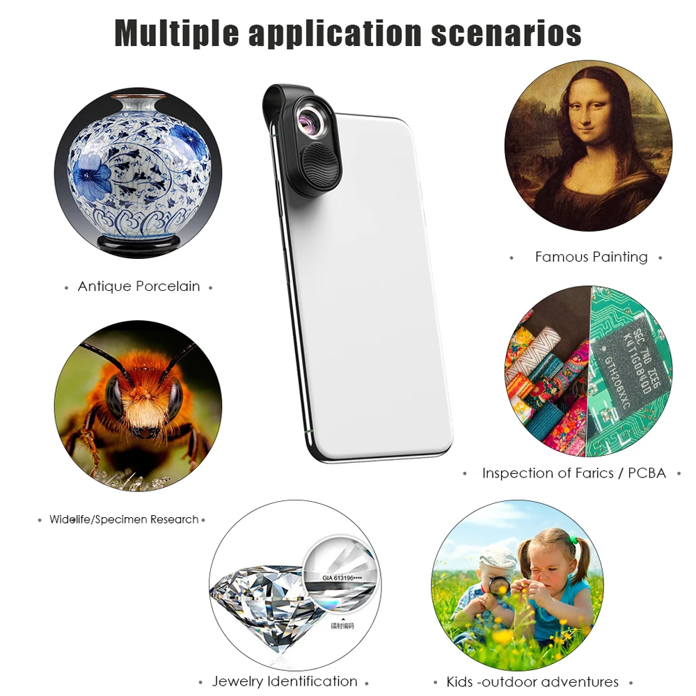 APEXEL100X mikroskopa objektīvu kamera tālrunis objektīvs lielu palielinājumu LED Gaismas micro pocket lēcas iPhone visiem Samsung viedtālruņiem