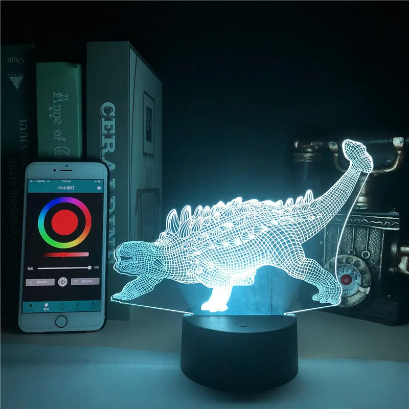 Ar Ankylosaurus Dinozauri APP Kontroles 3D Lampas Dzīvnieku Spilgti Bāzes Multi-krāsu ar Remote Touch Sensors Tiešā Piegāde Atmosfēru