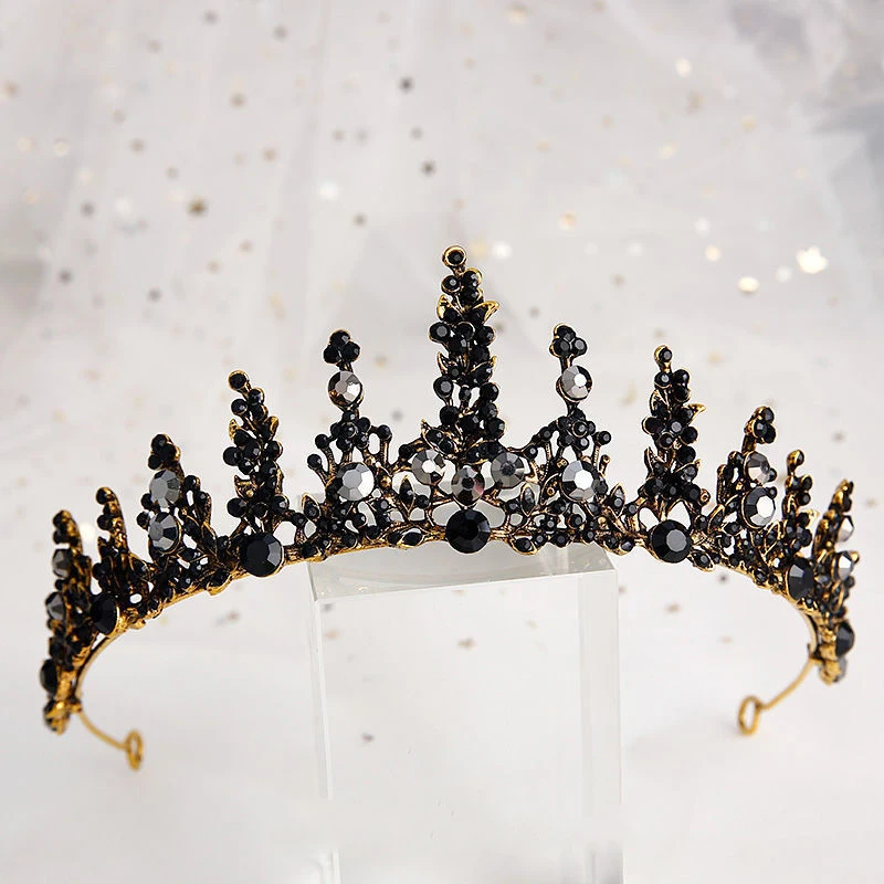 Baroka Vintage Retro Melns Tiaras Vainagi Luksusa Līgavas Kristāla Princese, Karaliene Rhinestone Plīvurs Tiara Diadem Kāzu Aksesuāri