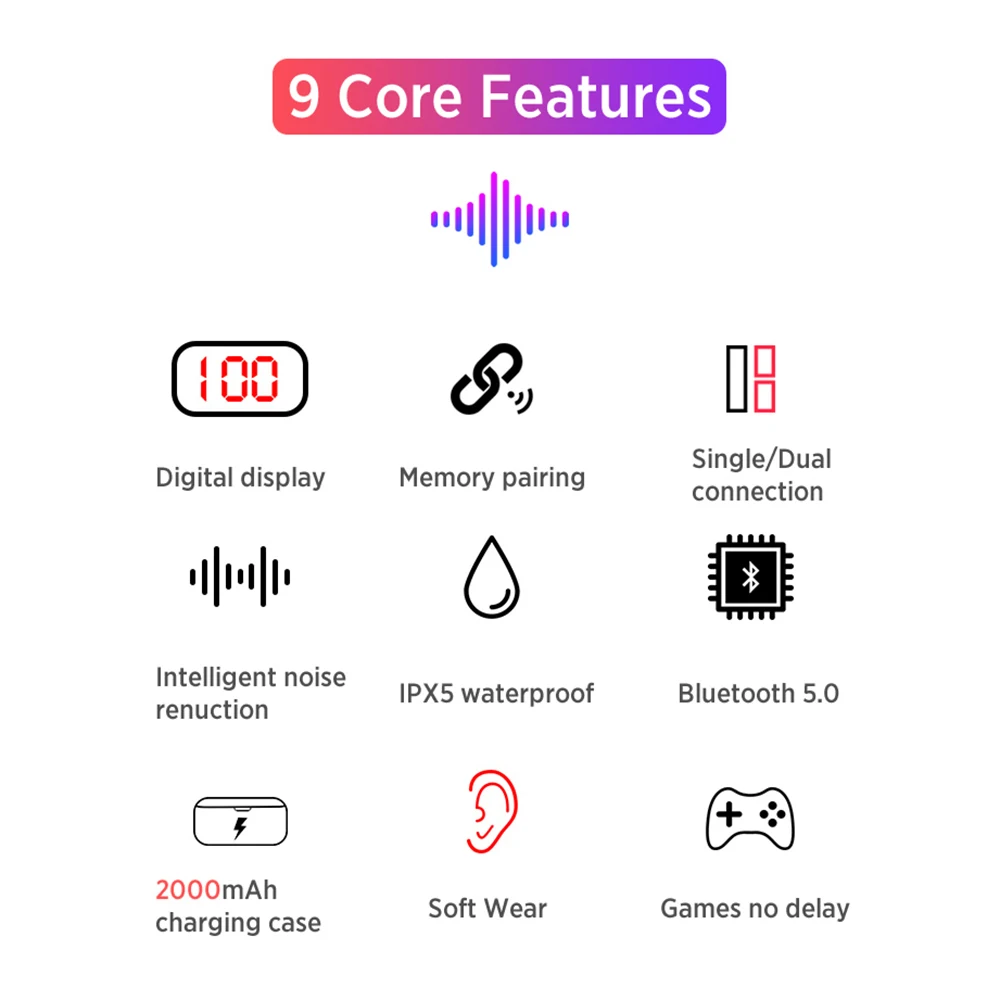 Bezvadu Bluetooth austiņas 5.0 Austiņas 3D Stereo Mini Smart Touch TWS F9 Austiņu Atbalsts iOS Android LED 2000mAh Uzlādes Kaste