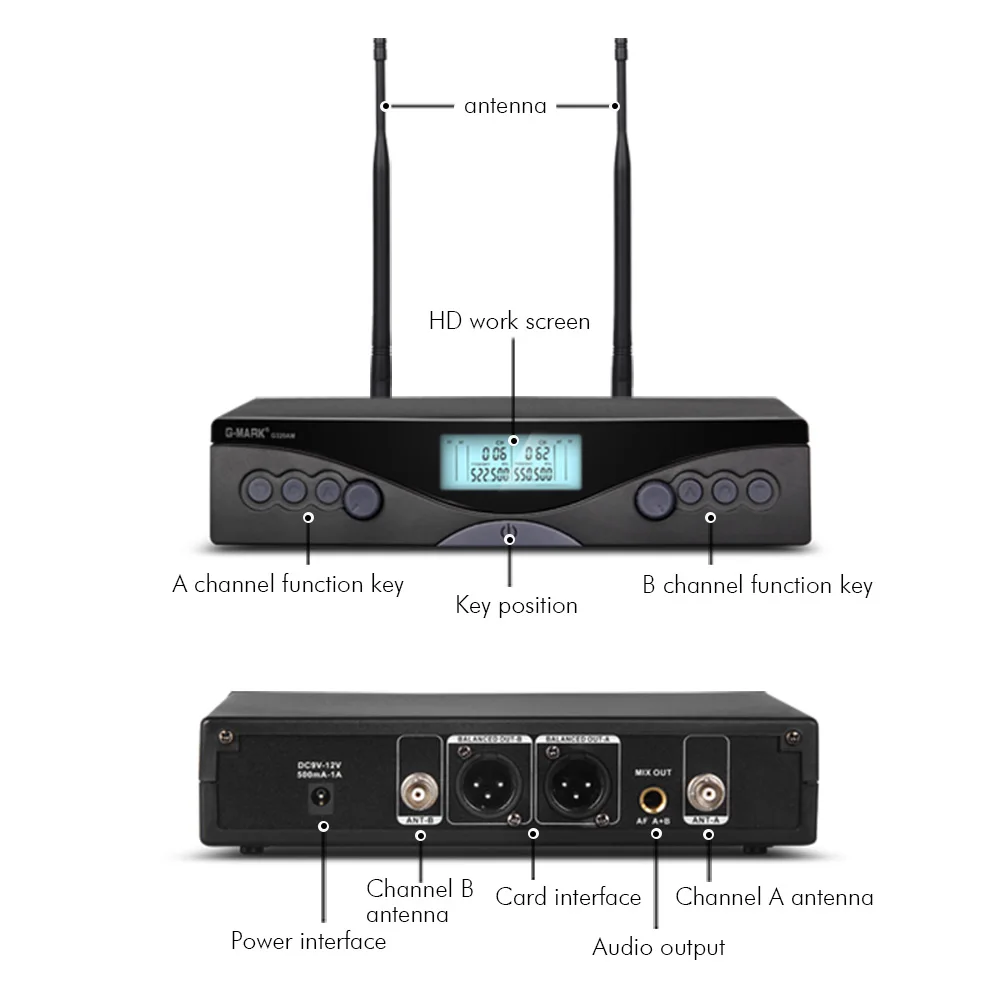 Bezvadu Mikrofons G-MARK G320AM UHF 2 Kanāli Karaoke Rokas Frekvences Regulēšana Party Skatuves Šovs 50M Izmantot Attālums