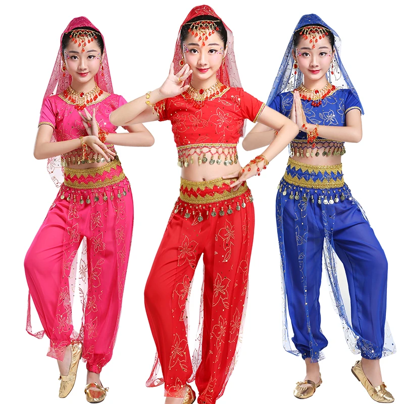 Bērniem Vēdera Deju Kostīms Meitenēm, Indijas Dejas Sports Apģērbs Austrumu Deju Meitenes Ēģiptes Posma Izpildes Drēbes 3 Krāsu