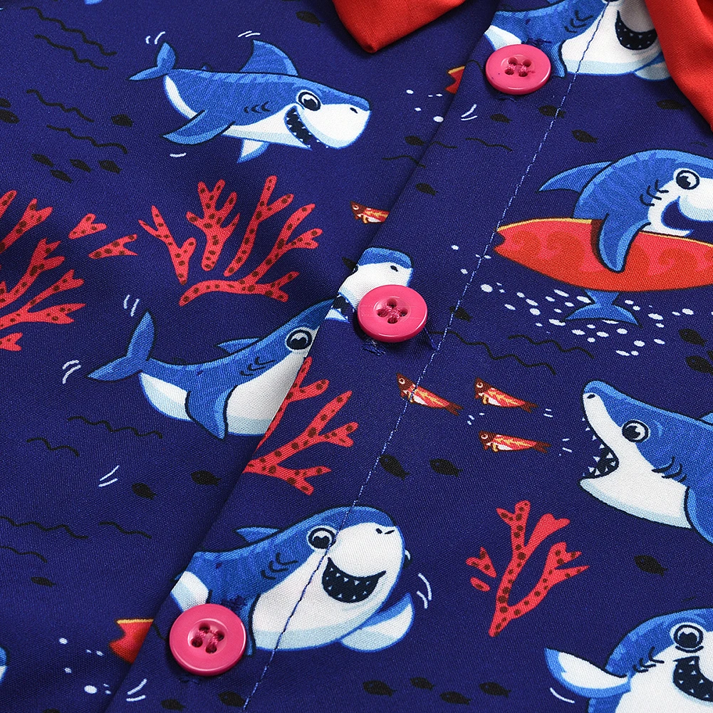 Bērniem Zēnu Apģērbu Komplekti, Īsām Piedurknēm Karikatūra Haizivs Drukāšanas Džentlmenis Tauriņu Blūze Īsās Bikses 2 Gabals Tērpi Bērniem, Komplekti