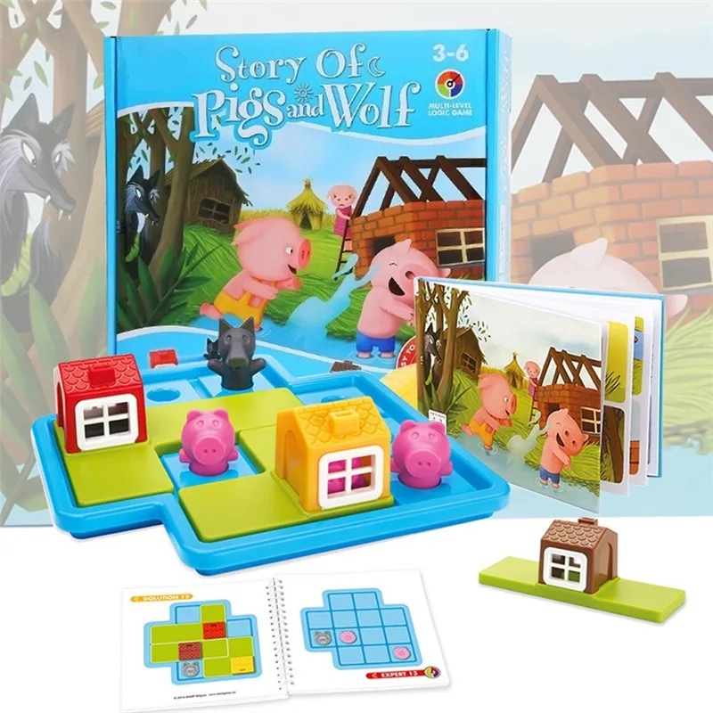 Bērnu Smart Hide&Seek galda Spēles Trīs bērniņi Piggies 48 Problēma Risinājums Spēles, IQ Mācību Rotaļlietas Bērniem Dāvanas