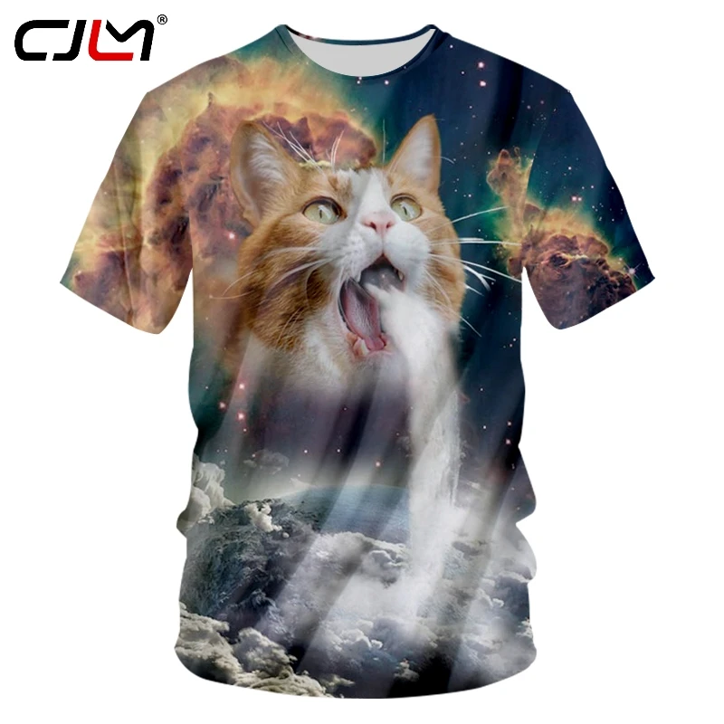CJLM Vasaras Jaunais Cilvēks Ūdenskritums Un Balti Mākoņi, T krekls 3D Iespiesti Dzīvnieku Zvaigžņotām Debesīm Kaķis Atpūtas 5XL Vīriešu O Kakla Tshirt