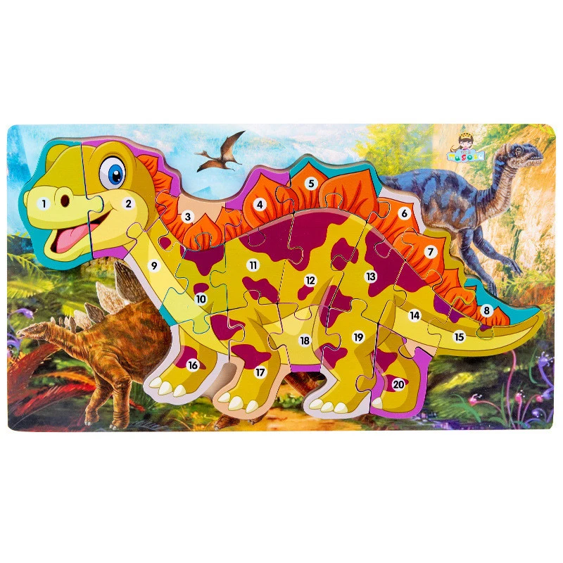 DIY Koka Dinozauru Numuru Vēstuli Puzzle Agrīnās Izglītības Bērnu Izglītības Dinozauru Dzīvnieku Jigsaw Puzzle Celtniecības Bloku Rotaļlietas