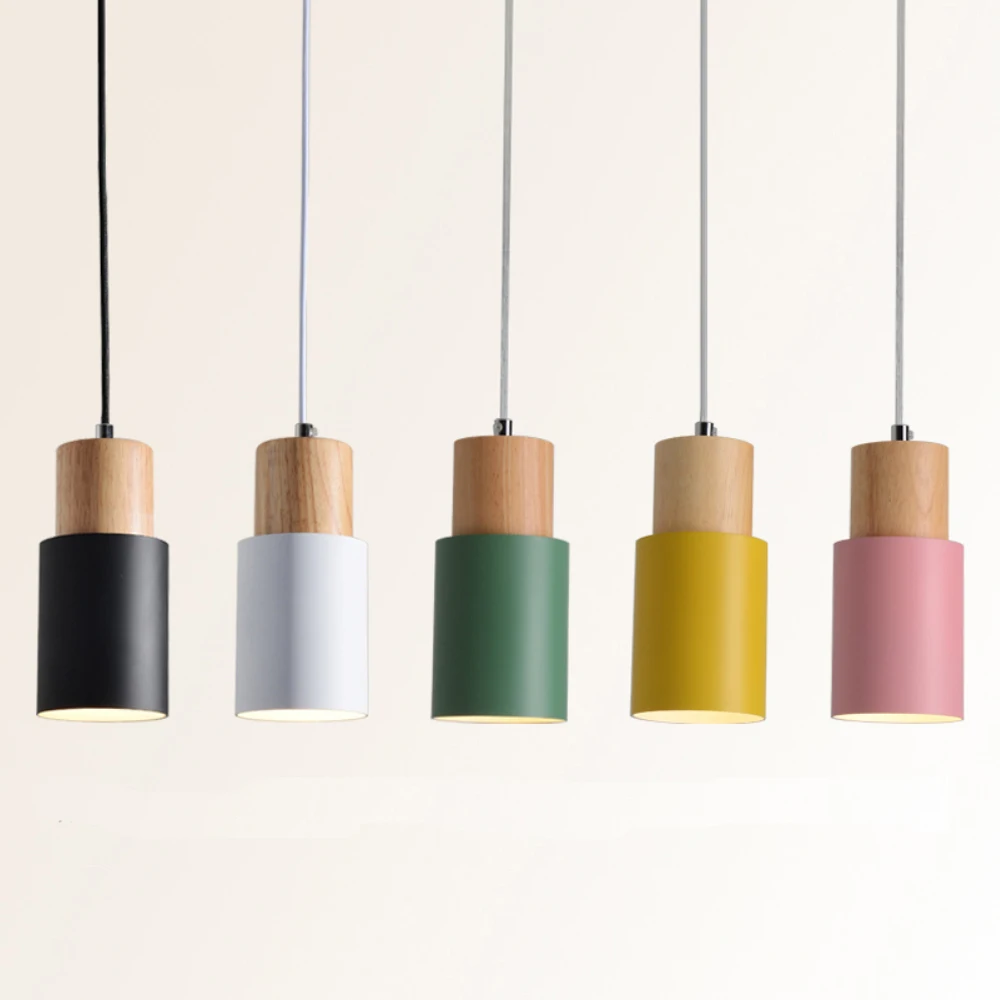 Dizainers Ziemeļvalstu vienkāršu Koka Piekariņu Gaismas led pakārt lampu Krāsains Alumīnija armatūra Virtuves Salu bar hotel mājas dekoru E27
