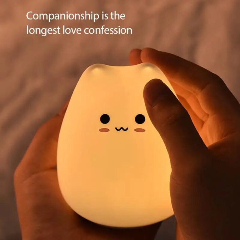 Dropshipping LED Krāsains Nakts Gaisma Dzīvnieku Kaķis Silikona Mīksta Karikatūra Bērnu Pirmsskolas Lampas Bērnu Dāvanu LED Akumulatora Gaismas