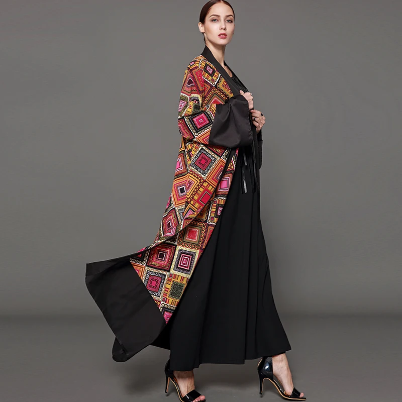 Dubai Stila Un Modes Pilna Garuma Kaftan Jaunu Arābu Iedomātā Atvērt Abaya Sievietēm
