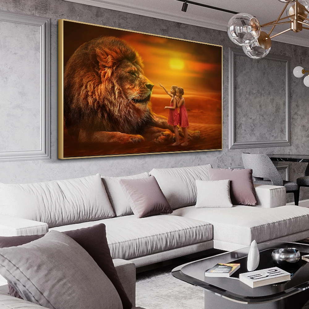 Dvīņi Ar Lauvas Āfrikas Mākslas Audekla, Gleznas pie Sienas, Mākslas Plakāti Un Izdrukas Āfrikas Ainavas Art Pictures Mājas Sienas Dekori