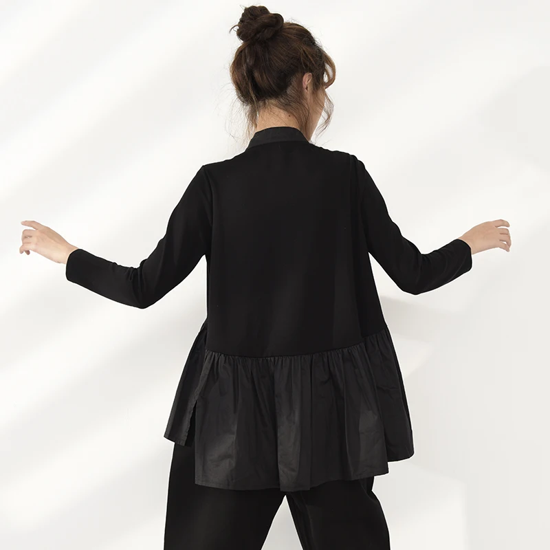 [EAM] Sieviešu Ruffles Nelegālo Liela Izmēra Blūze Jauno Stand Apkakli, garām Piedurknēm Loose Fit Krekls Modes Pavasara Rudens ir 2021. JQ01601