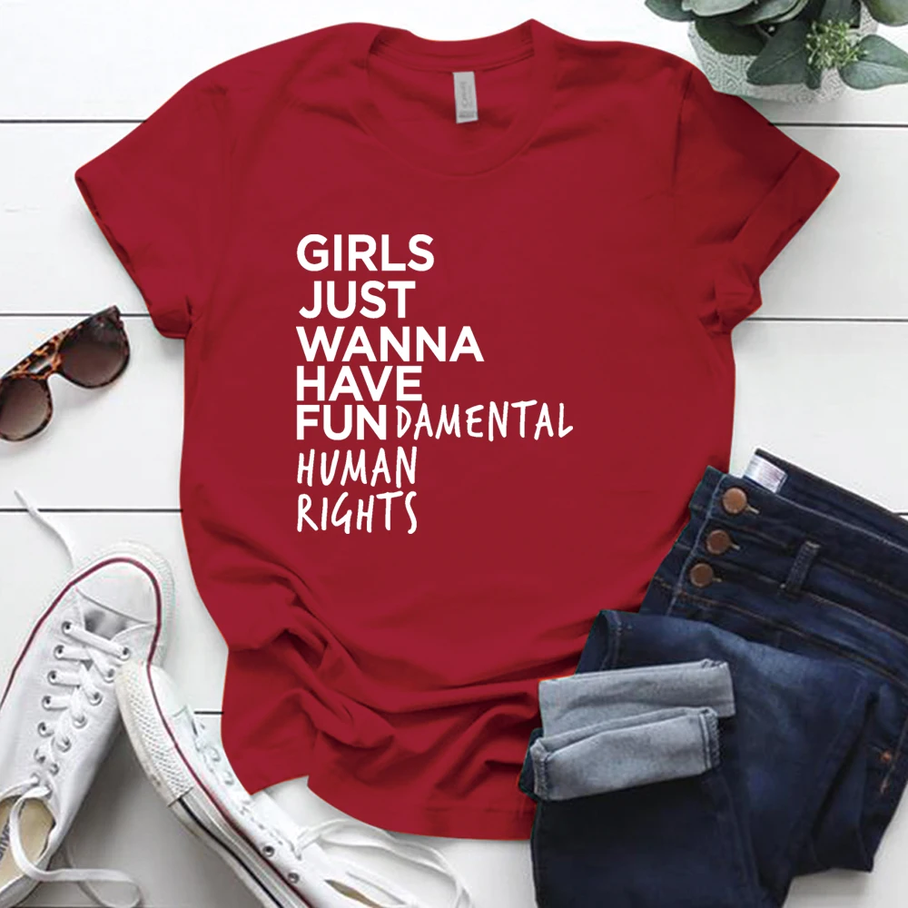 Feminisma Krekls Sievietēm MEITENES VIENKĀRŠI GRIBU, lai IR JAUTRI Burtu Drukāšanas Plus Izmērs S-5xl Girl Power Tshirt Sieviete Mujer Camisetas