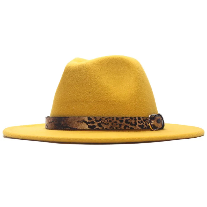 Fisvds Dzeltena Fedoras Cepures Sievietēm Vilnas Filca Trilby Cepuri Dāmas Leopard Sieviešu Rudens Ziemas Retro Cūkgaļas Pīrāgs Cepure