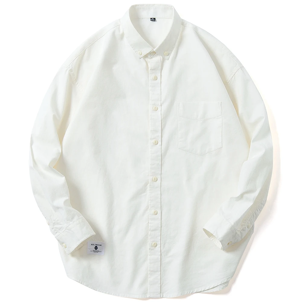 Gadījuma Kokvilnas Oxford Krekls Mens Piena Balta, Pieguļoša Modes Dizaina Garām Piedurknēm Elpojošs