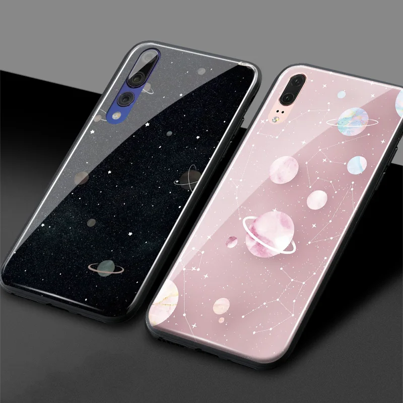 Gudrs visuma planētas mīksta silikona stikla telefonu gadījumā vāka apvalku Huawei Honor V Mate P 9 10 20 30 Lite Pro Plus Nova 2 3 4 5