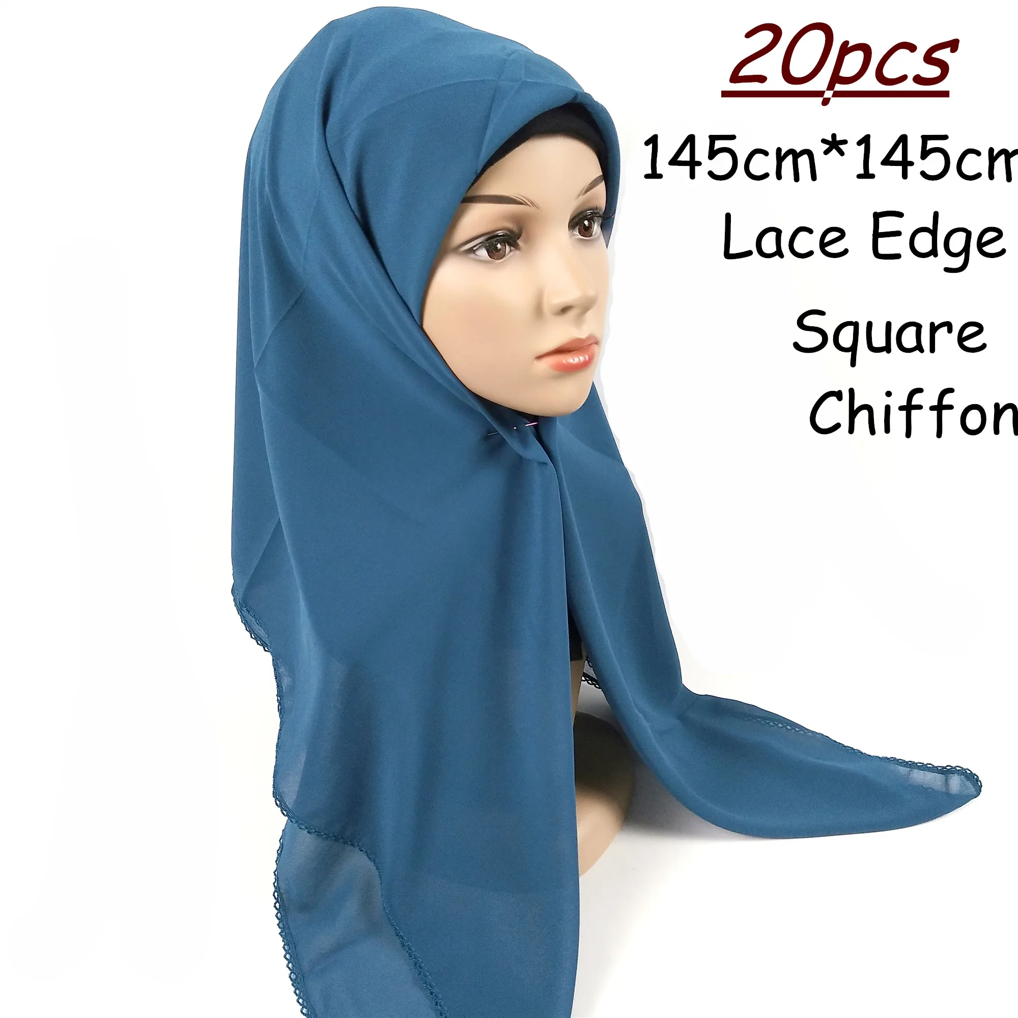 H11 20pcs Augstas kvalitātes laukumā šifona hijab ar mežģīņu malu 145 *145cm wrap šalles sievietēm lakati šalli aptīt ap galvu stiprināmas