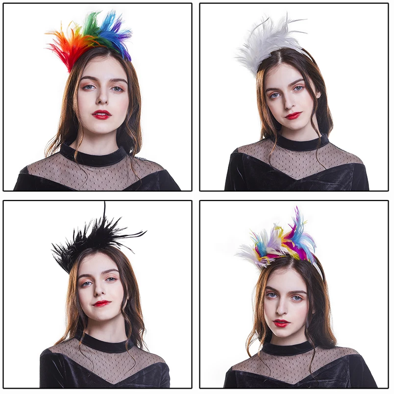 Haimeikang Spalvu Hairband Fascinator Flapper Galvu Mardi Gras Puse Galvas Dekori Karstā Halloween Festivāls Piederumi
