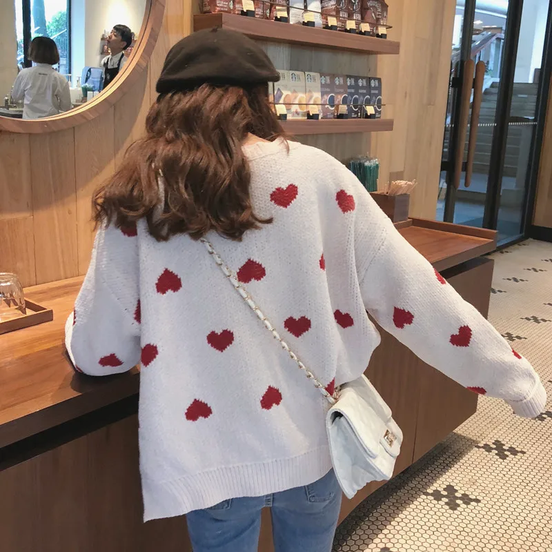 Harajuku Gadījuma Sieviešu Sirdis Džemperi 2018 Rudens Ziemas Modes Kawaii Mīlestību Sirdī Džemperis Džemperis Sieviešu Džemperi Silts Tops