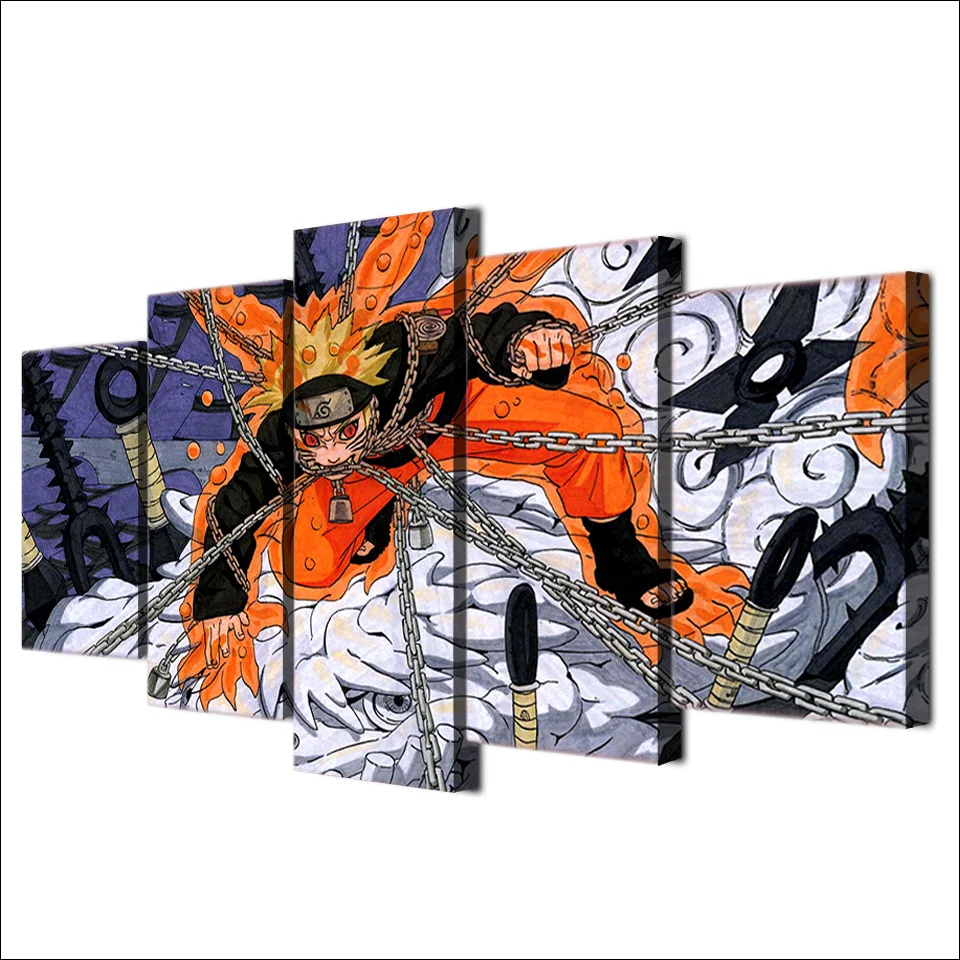 HD Izdrukas Audekls Plakātu Mūsdienu Mājas Dekoru, 5 gab Uzumaki Naruto Krāsošana Moduļu Dzīvojamās Istabas Sienas Mākslas Anime Attēlu Sistēmu