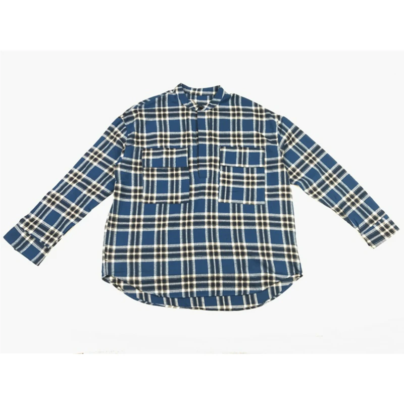 Hip Hop Stāvēt Apkakle Izšūta Flaneļa Krekls Lielgabarīta Kabatas Ar Garām Piedurknēm Krekli Kanye Streetwear