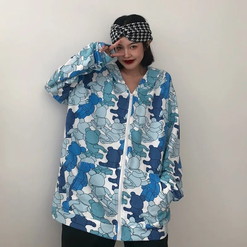 HOUZHOU korejiešu Stilā, pelēkā vārna Sieviešu Rudens Modes 2020. Gadam Anime pelēkā vārna Kokvilnas garām Piedurknēm Zip Up pelēkā vārna Streetwear Zaudēt Dāmu Topi,