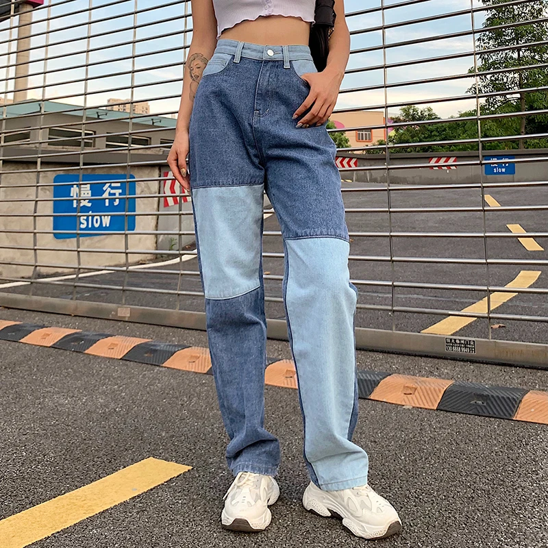 IAMSURE Raibs Džinsi y2k Bikses Sievietēm Harajuku Augstas Starām. Sieviešu Bikses Streetwear Modes Taisnas Džinsa Bikses 2020