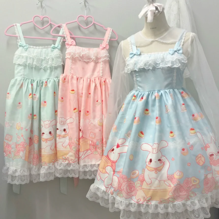 Ikdienas kleita jsk siksnas sieviešu kleita cute trušu roze Lolita kleita cute Kawaii Japāņu mīksto māsa Lolita