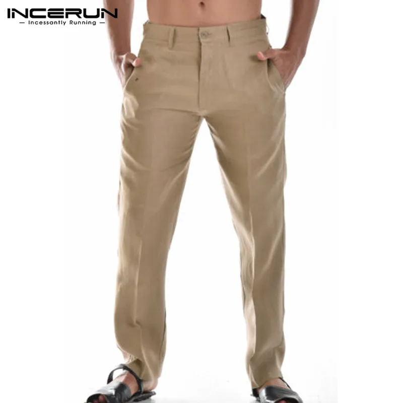 INCERUN vienkrāsainu Vīriešu Bikses Pogu Streetwear Vintage Ir 2021. Joggers Gadījuma Bikses Kabatas Kokvilnas Šiks Atpūtas Pantalon S-5XL