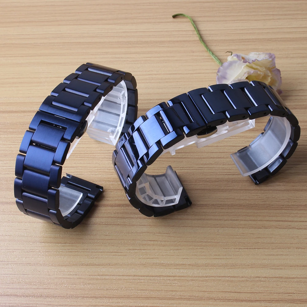 Jauna Melna Zila metāla Luksusa Nerūsējošā Tērauda Skatīties Siksnu Samsung Rīku S3 Pierobežas Watchband Samsung Rīku S4 Nomaiņa Datumi