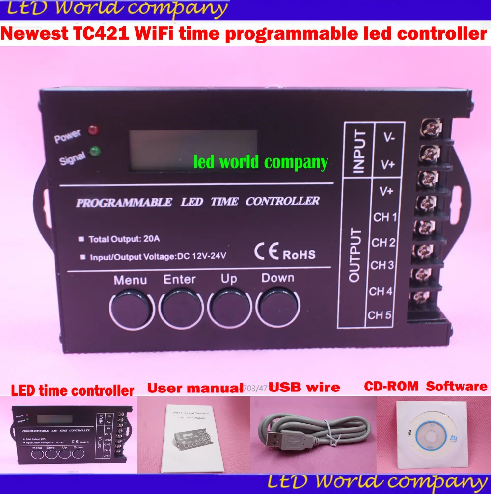 Jaunākās TC421 WiFi laiks programmējams led kontrolieris ir 5 kanāli,max 5*4A 5050 3528 5630 led sloksnes dimmer controller