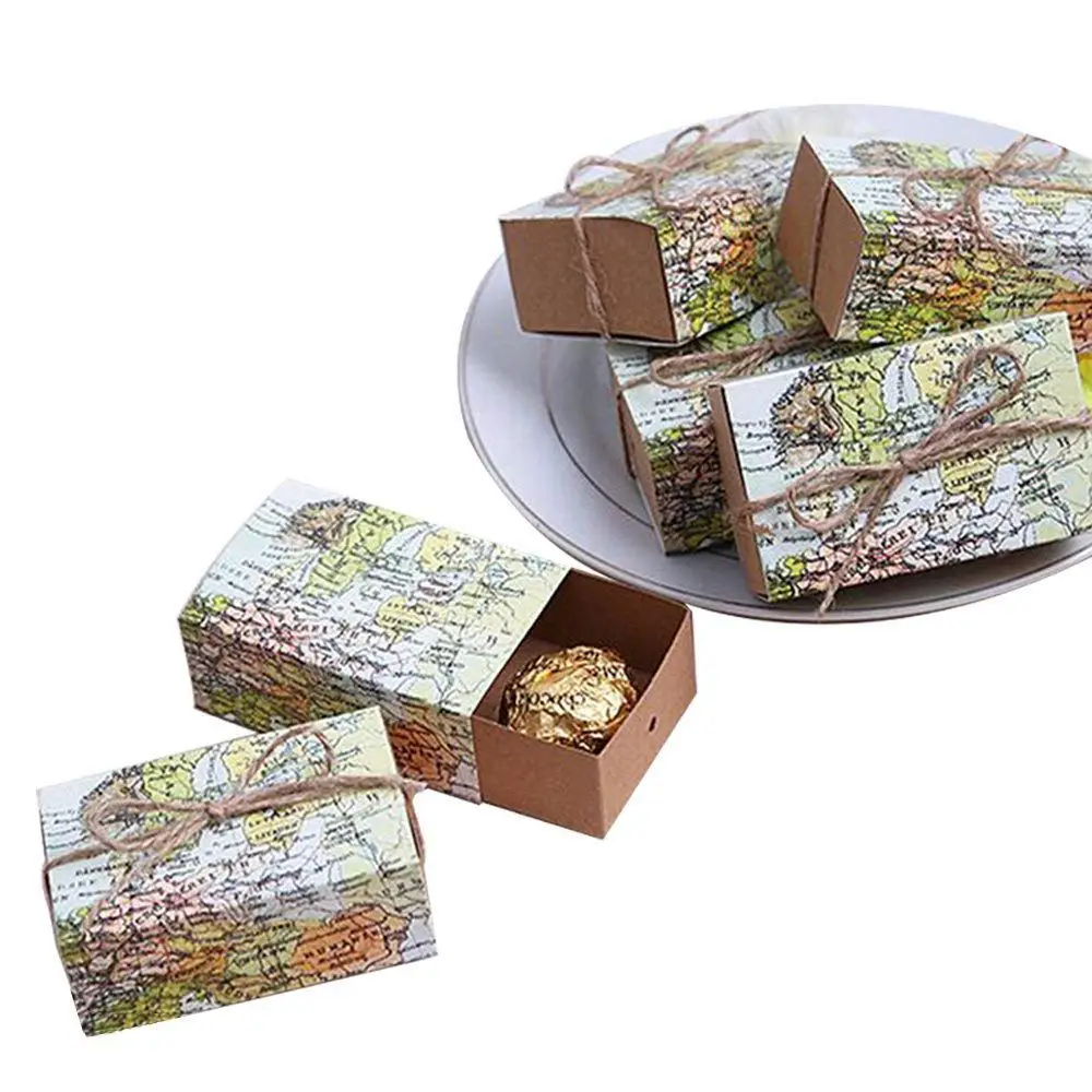 Karstā 50 Gab Visā Pasaules Kartē Favor Kastes Vintage Kraft Labu Lodziņā Candy Dāvanu maisu Ceļojumu Tēmu Puse, Kāzas, Dzimšanas dienas Bri
