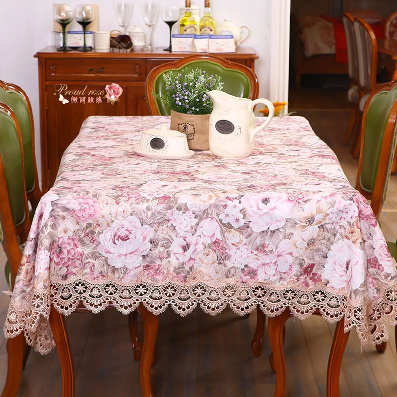 Lepna Roze Pastorālo Mežģīņu galdautu Rectabfular Mājas Dekoru Žakarda Galdauts, Ziedi, Galda segums Modes Kāzu Dekorēšana