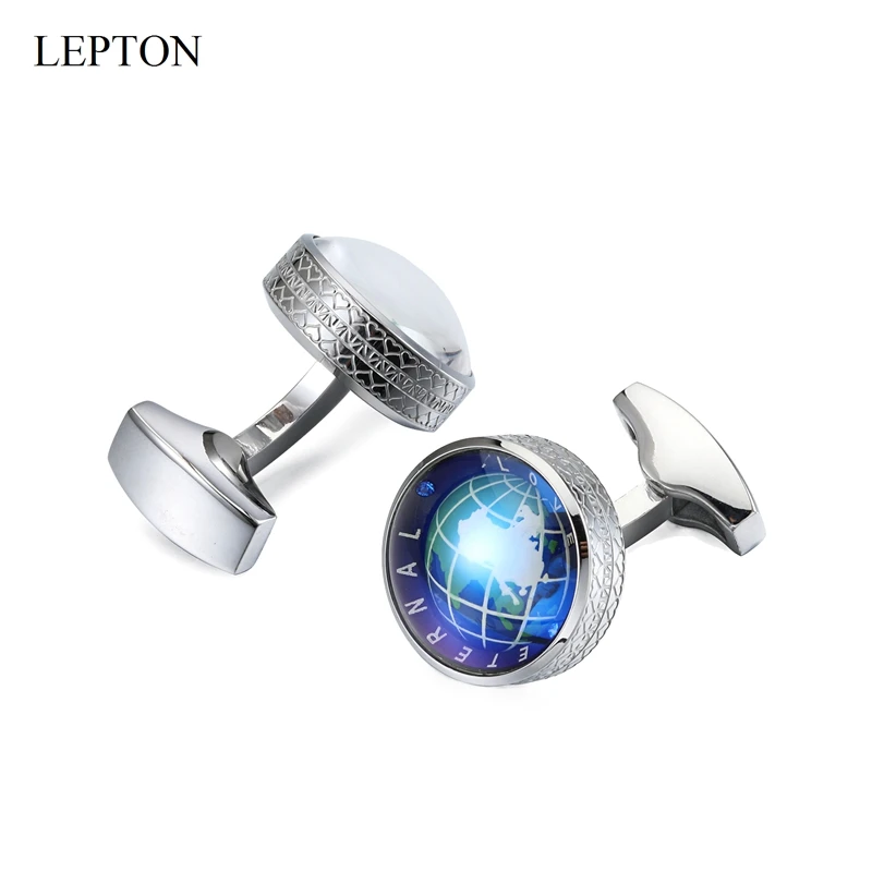 Lepton Pasaulē Zemes, aproču pogas Augstas kvalitātes Nerūsējošā tērauda, Grozāms globuss planētas zeme Pasaules Kartē aproču pogas Kāzu Vīriešu