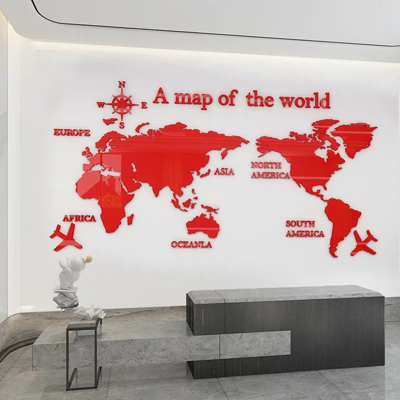 Liela Pasaules Karte Akrila 3D Sienas Uzlīmes Dzīvojamā Istaba Dīvāns Fona Spogulis Sienas Uzlīmes DIY Mākslas Mājas Apdare