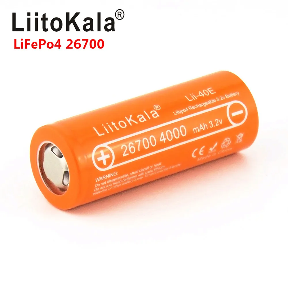 LiitoKala Lii-40E3.2V 26700 4000mAh Lifepo4 Uzlādējamo Bateriju, ņemot vērā saules brīdinājuma gaismas, mikrofoni, Nevis 26650