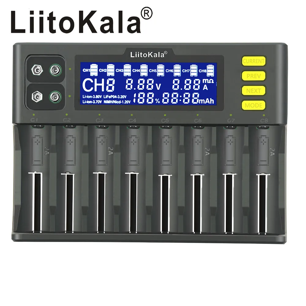 LiitoKala Lii-S8 8 Slots, LCD Akumulatoru Lādētāju Li-ion LiFePO4 Ni-MH, Ni-Cd 9V 21700 20700 26650 18650 RCR123 18700