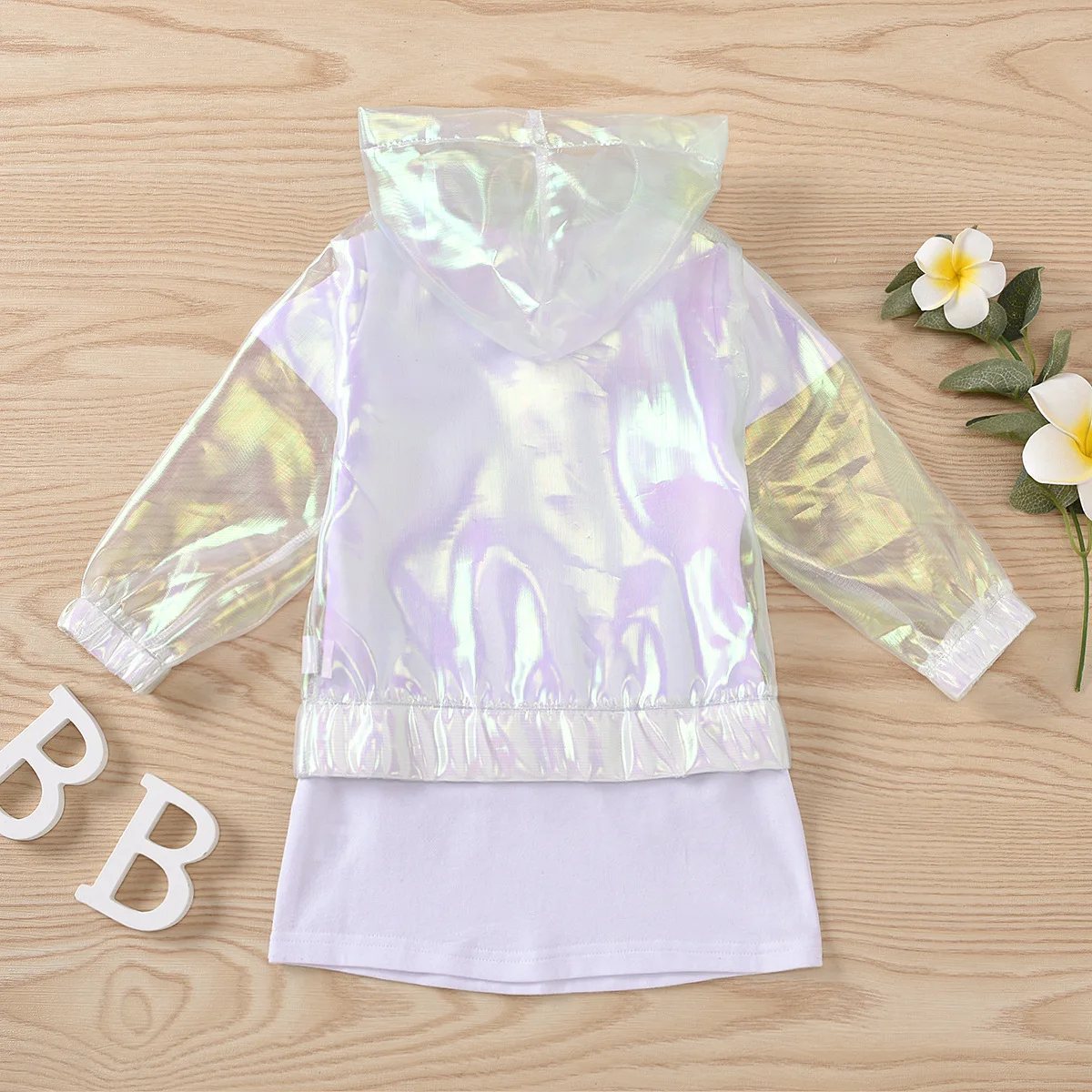 Modes meitenēm ciets Caurspīdīgs kapuci topi mētelis drukāt īsām piedurknēm kleitas toddler bērniem, baby girl apģērbu komplekts 2gab 18M-8Y
