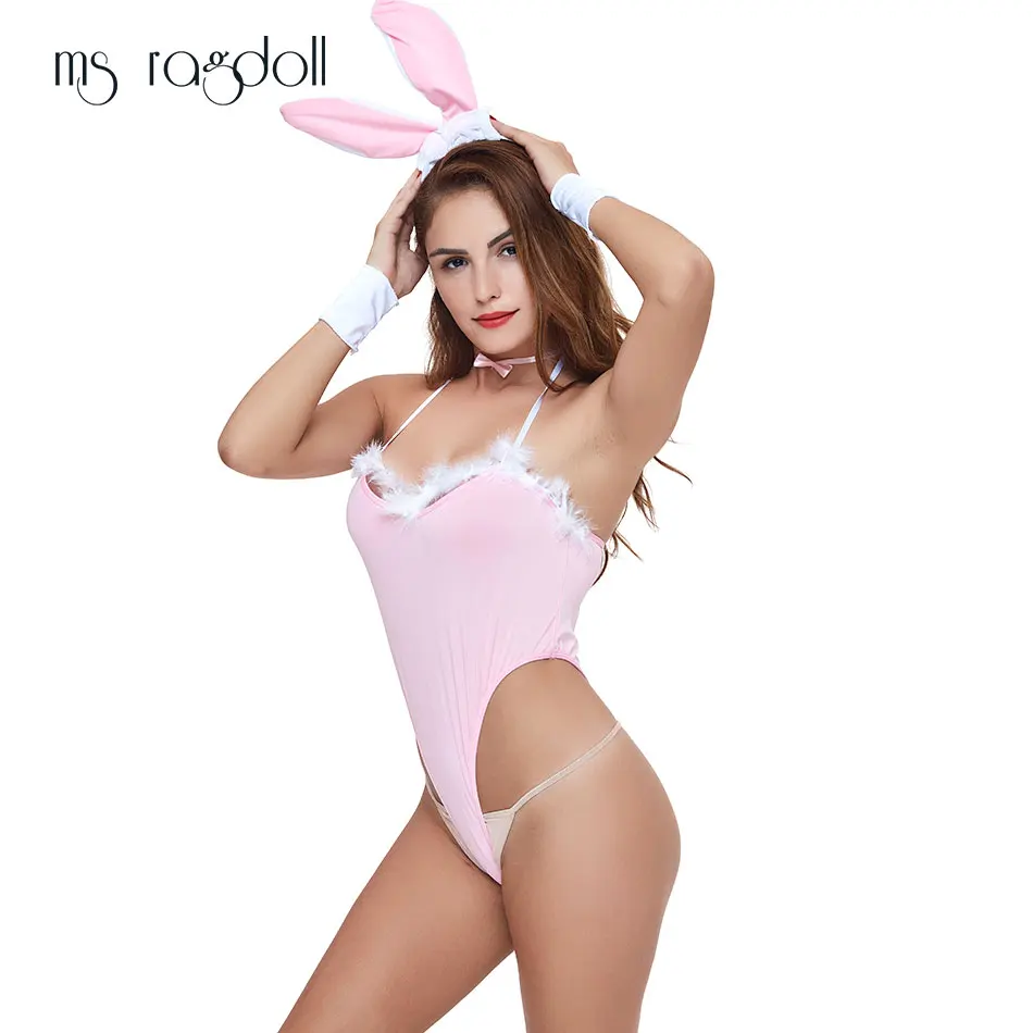 Ms ragdoll Seksīga Erotiskā Veļa V-veida Kakla Uzstādīt Kārdināt Kleita Seksa Sieviešu Apģērbu Truša Kostīms Vienotu Bunny Girl Cosplay Naktsveļu