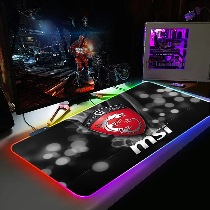 MSI DIY Custom RGB Datora peles paliktnis LED Apgaismojums Spēļu Pele Spilventiņu Spēlētājs Lielu Mause Pad USB Tastatūras Peles PC Galda Paklājiņš