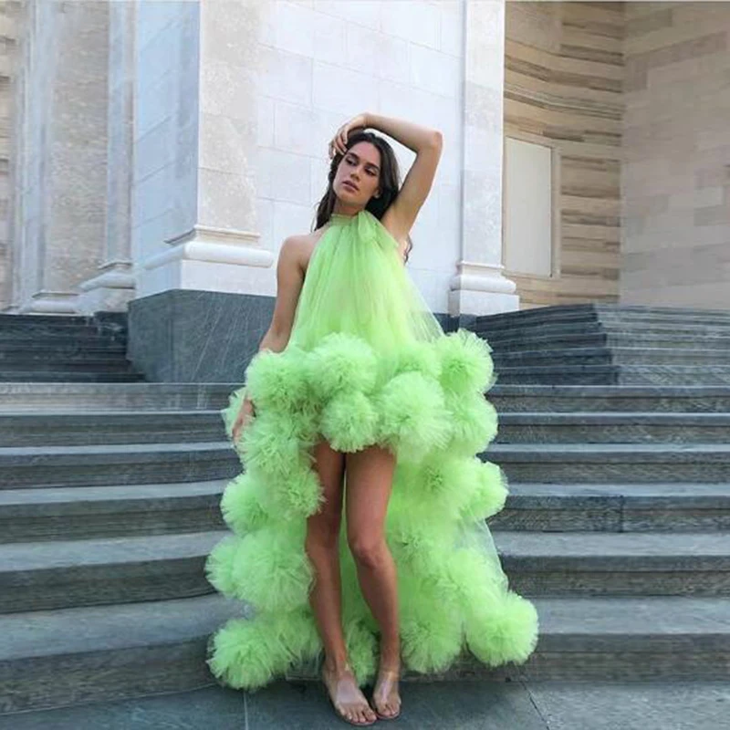 Neona Zaļā Sexy Ilgi Vakarā Formālās Kleitas, drēbes de viesībās, Hi Zems Savirmot Tilla Eleganta vakarkleita Pavada Puse Kleitas
