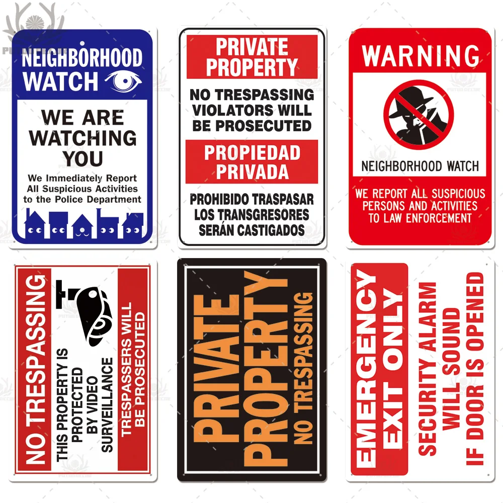 Nē Trespassing Zīme Brīdinājuma Metāla Zīmju Video Novērošanas Zīme, Sienas Dekori Pagalmā Zīmi Ieraksta Metāla Pazīmes