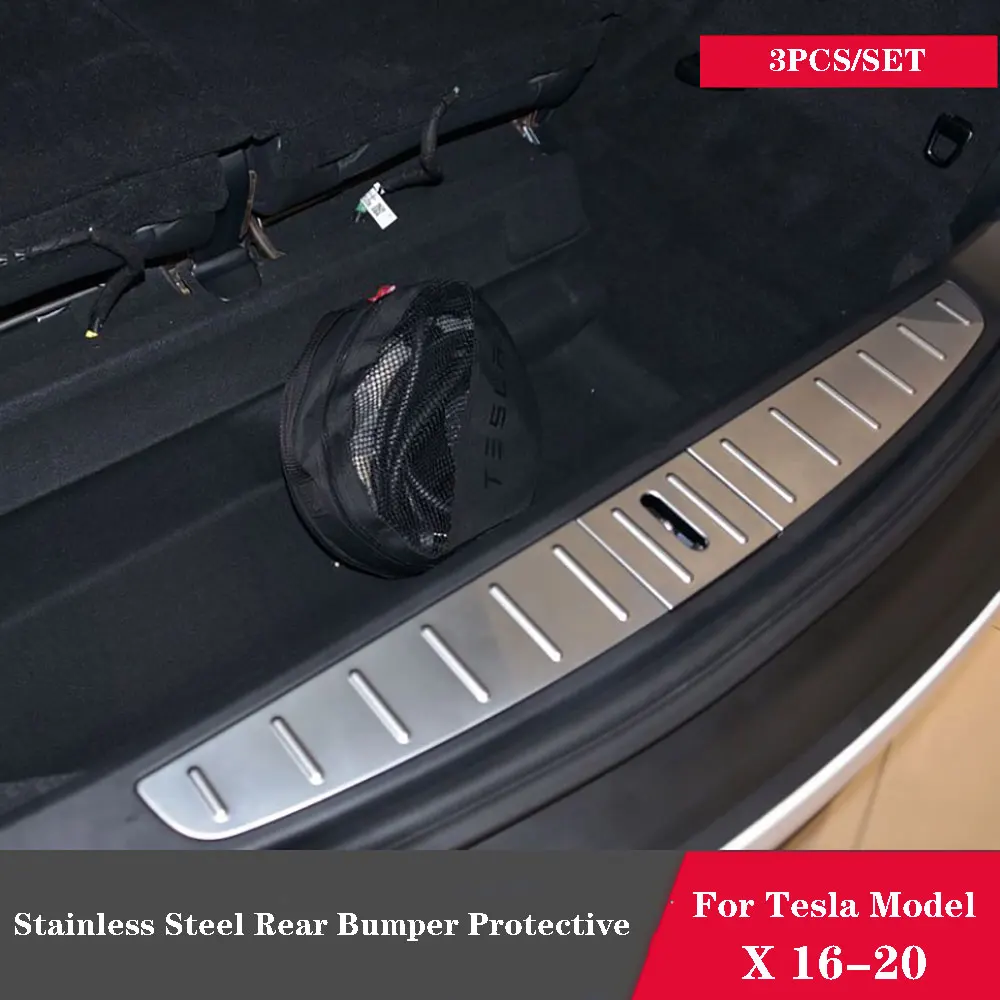 Par Tesla Model X 16-20 Nerūsējošā Tērauda Aizmugures Buferi seguma Piederumi 3PCS/KOMPLEKTS