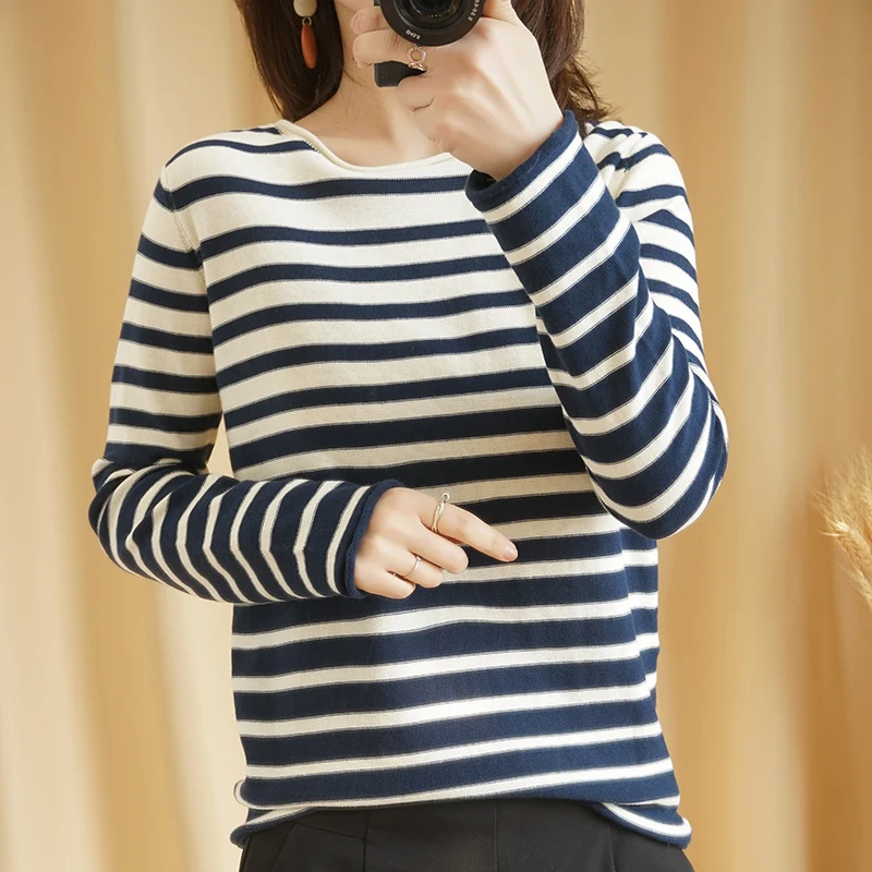 Pavasarī un Rudenī Jauns Džemperis Sievietēm, O-veida kakla Kokvilnas Sieviešu Džemperis ar garām Piedurknēm T-krekls Trikotāžas Zaudēt Liela Izmēra Dāmas Augšu