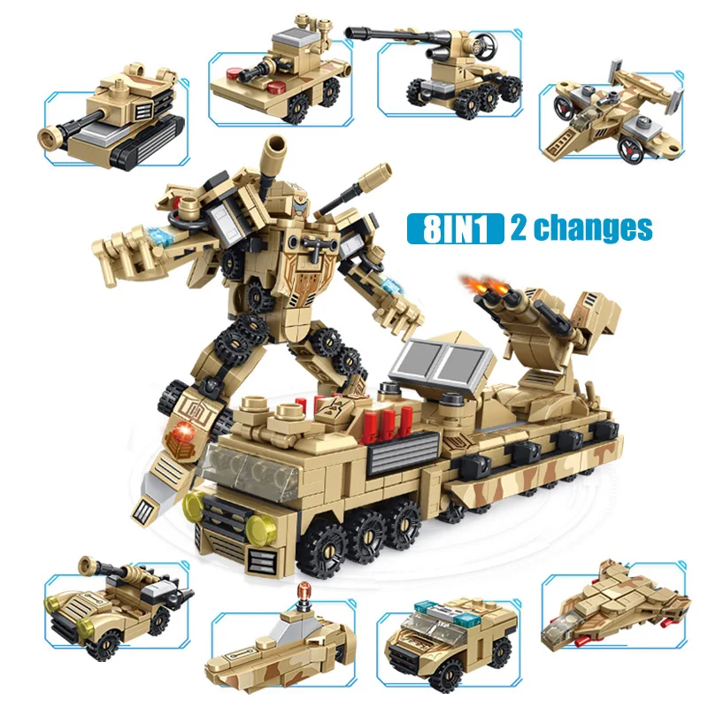 Pilsētas Mech Tehniskās Transformācijas Robots Auto Bloku Militāro Smagu Piekabi Tvertne Karavīrs Skaitļi Ķieģeļi Rotaļlietas Bērniem