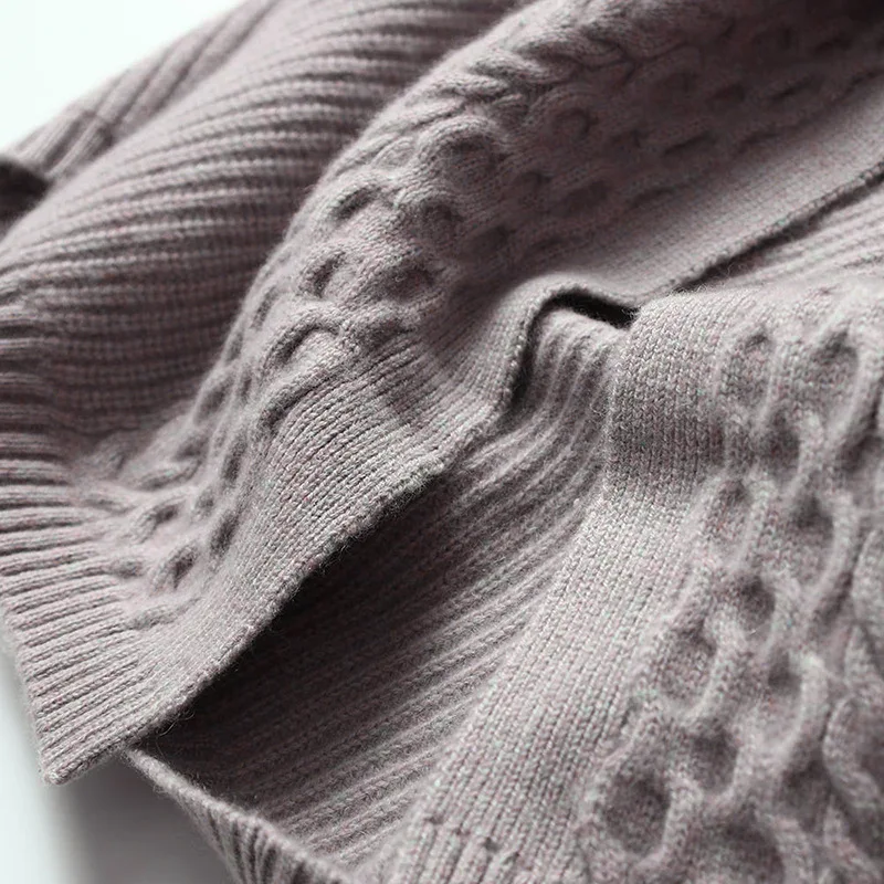 Pure cashmere pogām jaka ilgi sievietes kabeļu trikotāžas-adītus ziemas mētelis