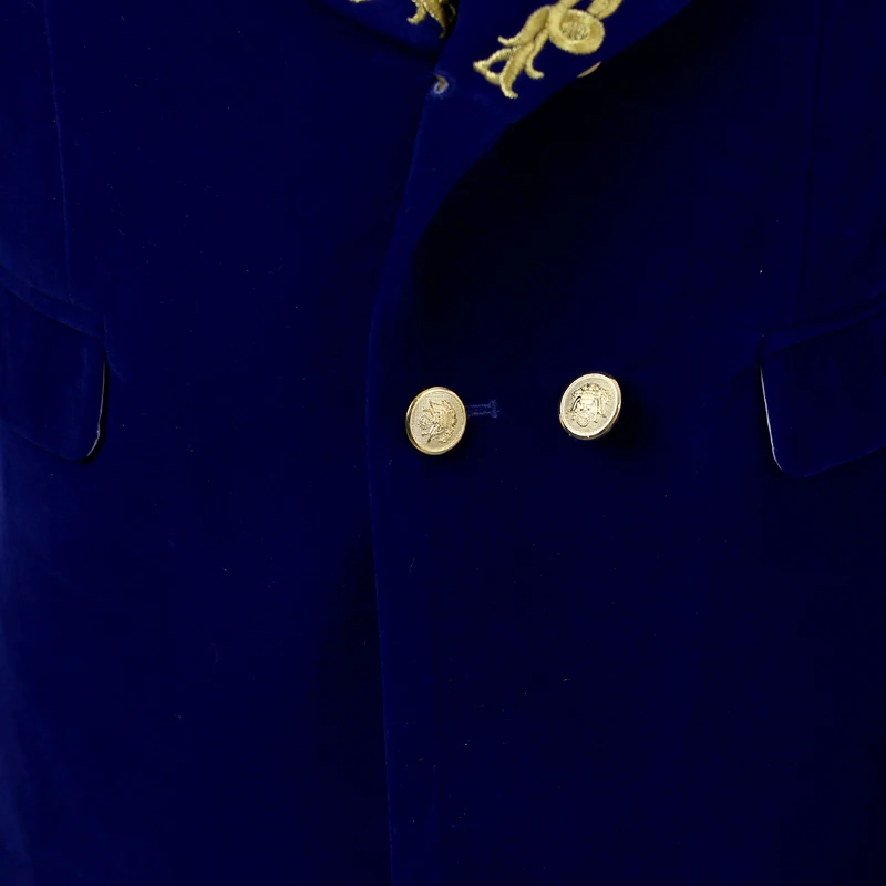PYJTRL Vīriešu Šalle Apkakle Royal Blue Zamšādas Izšuvumi Zaudēt Uzvalks Jaka Skatuves Šovs Dziedātāja divrindu Vīriešu Žakete Dizainu