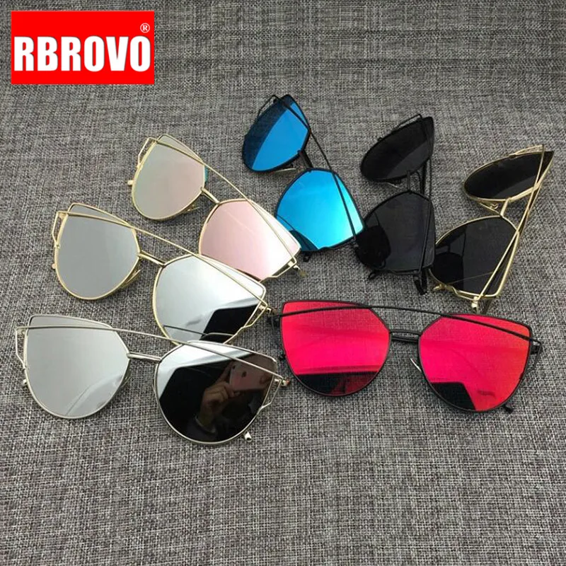 RBROVO ir 2021. Zīmola Dizainere Cat Eye Saulesbrilles Sieviešu Vintage Metāla Atstarojošs Glāzes Par Sievietēm, Spoguļi Retro Oculos De Sol Gafas