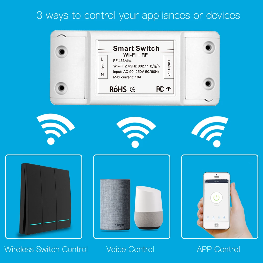RF433 Uztvērējs Wifi Bezvadu RF Tālvadības pults Smart Spiediet Pogu Slēdzi,Smart Life/Tuya APP,Darbi ar Alexa, Google Home.
