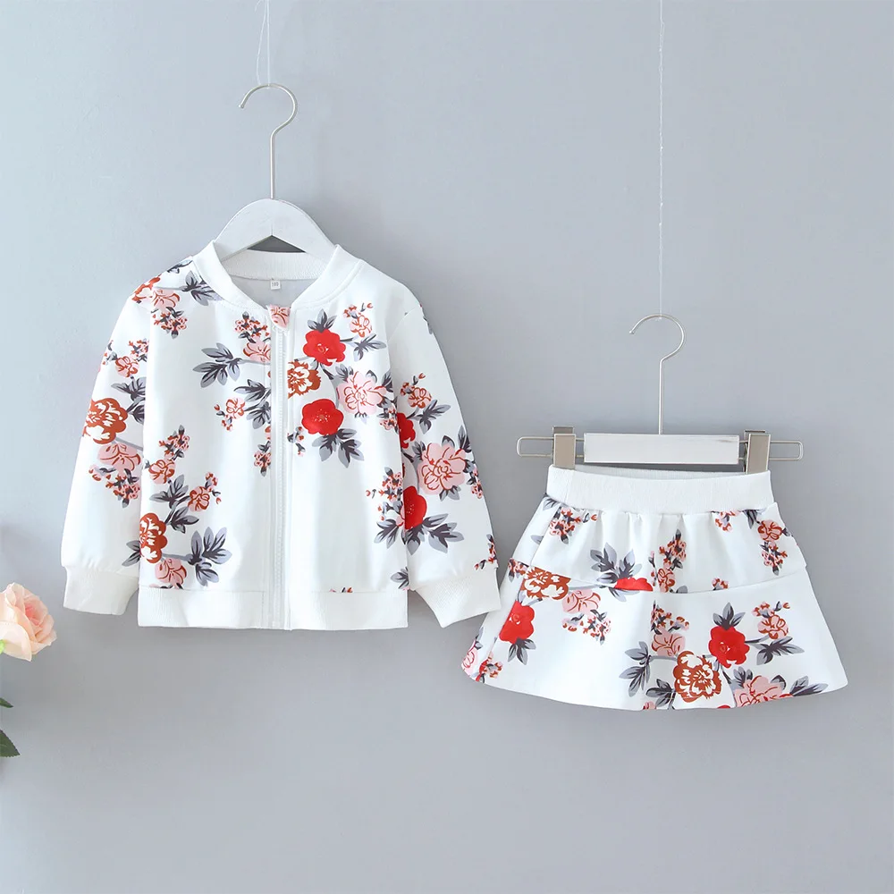 Rudens Puķu Bērnu Apģērbu Modes mazas Meitenes Apģērbu Komplekts Mētelis&svārki, Bērnu Bērnu Apģērbu Rudenī Toddler Meitene 2 Gabali
